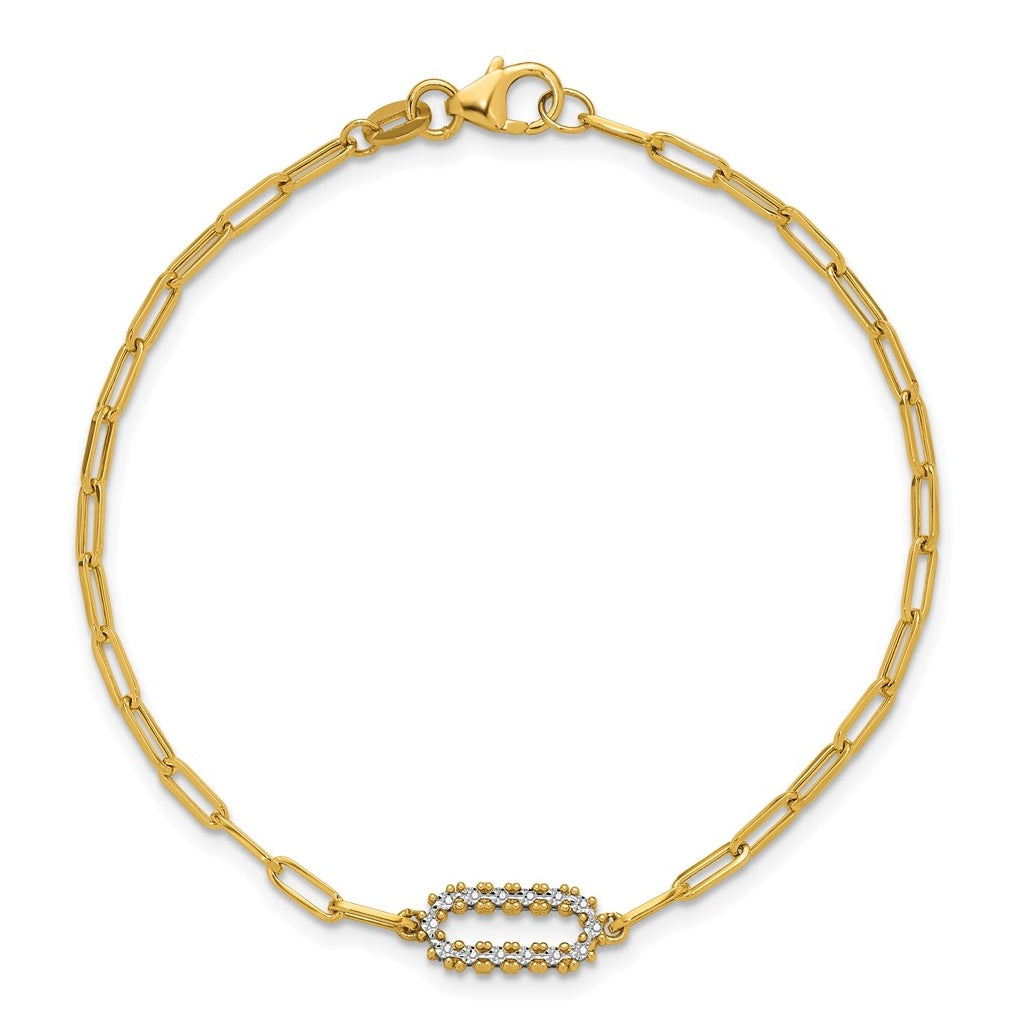 14k Yellow Gold w/White Rhodium Polished Paperclip Fancy Bracelet