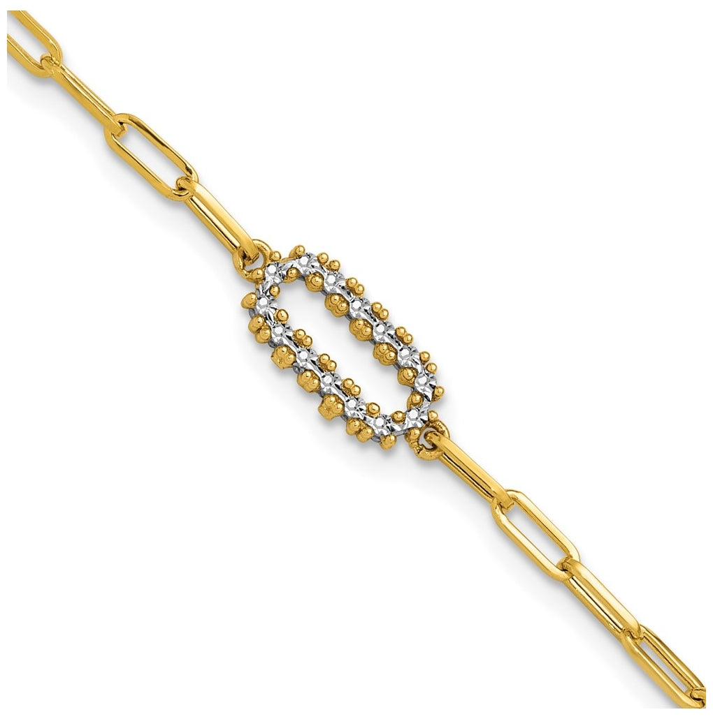 14k Yellow Gold w/White Rhodium Polished Paperclip Fancy Bracelet