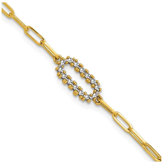 14k Yellow Gold w/White Rhodium Polished Paperclip Fancy Bracelet