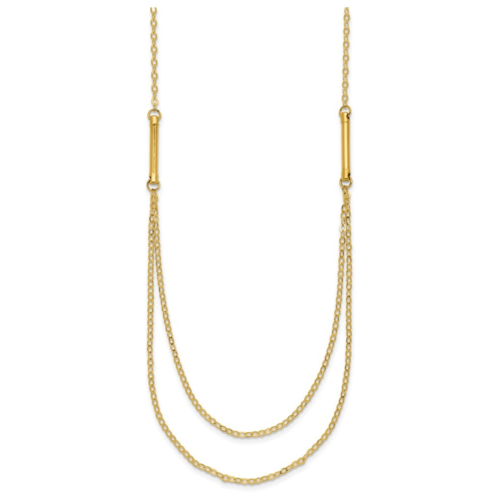 14k Yellow Gold Polished Double Layer Fancy Necklace