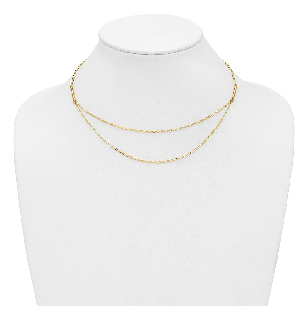 14k Yellow Gold Polished Double Layer Fancy Necklace