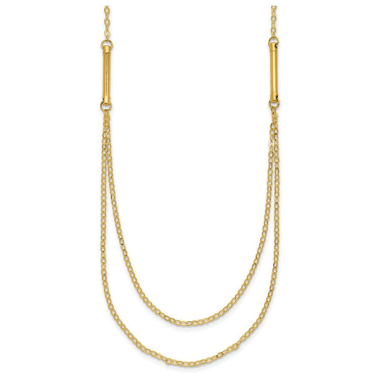 14k Yellow Gold Polished Double Layer Fancy Necklace