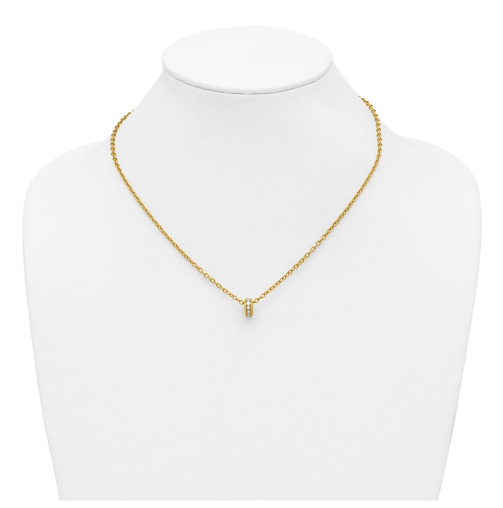 14k Yellow Gold w/White Rhodium Polished Circle Pendant Necklace