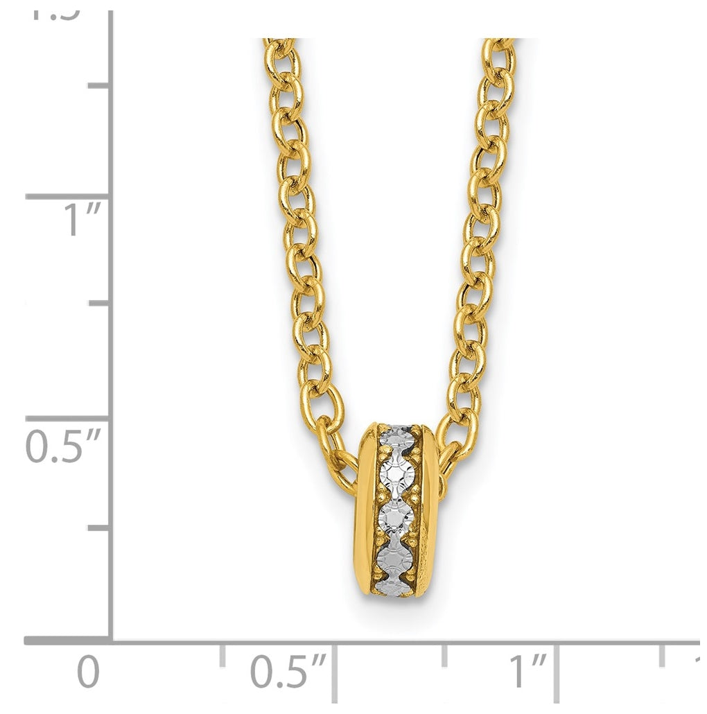 14k Yellow Gold w/White Rhodium Polished Circle Pendant Necklace