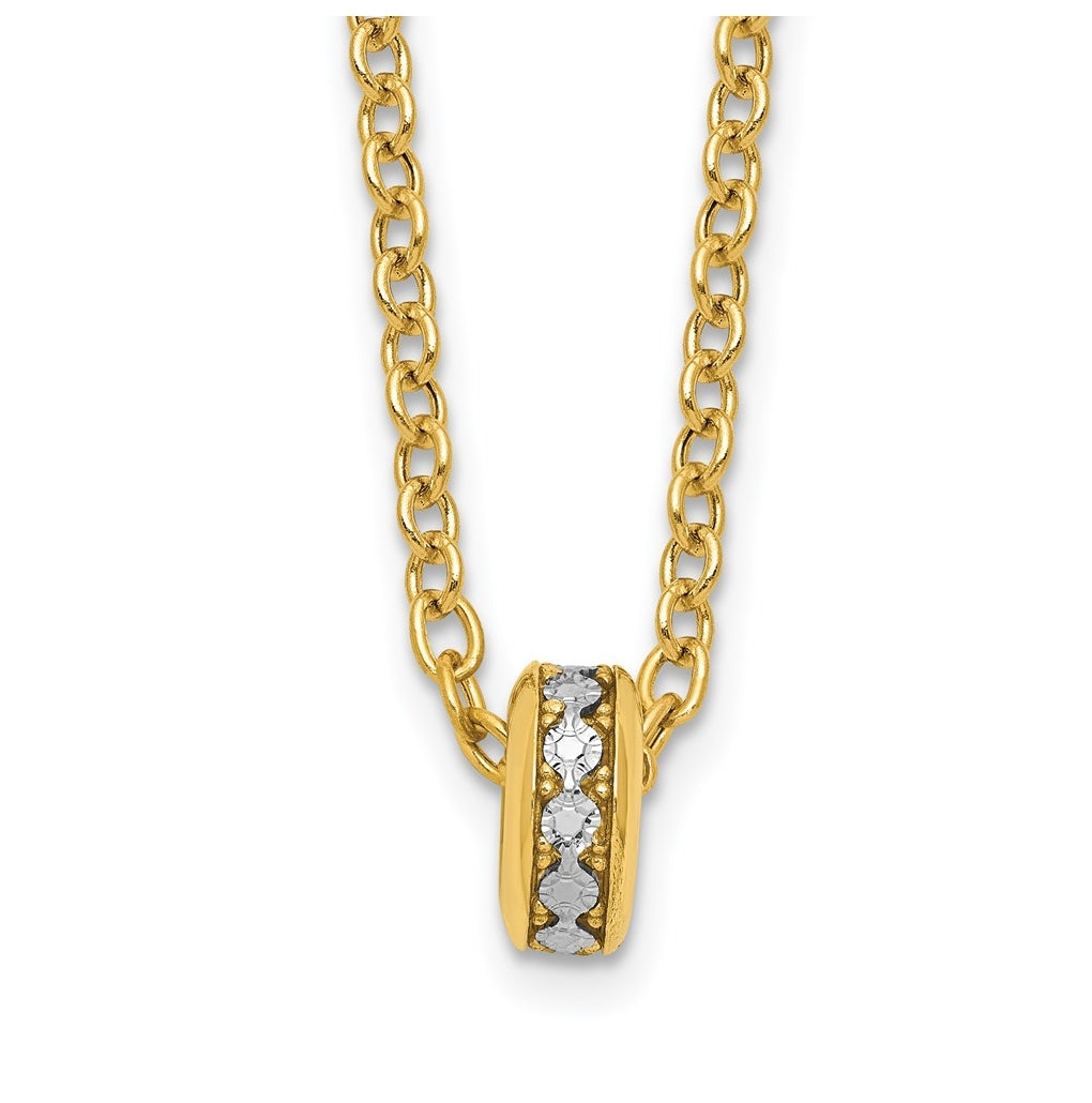 14k Yellow Gold w/White Rhodium Polished Circle Pendant Necklace