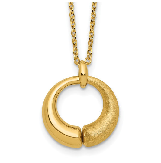 14k Yellow Gold Polished and Brushed Circle Pendant w/2in Ext. Necklace