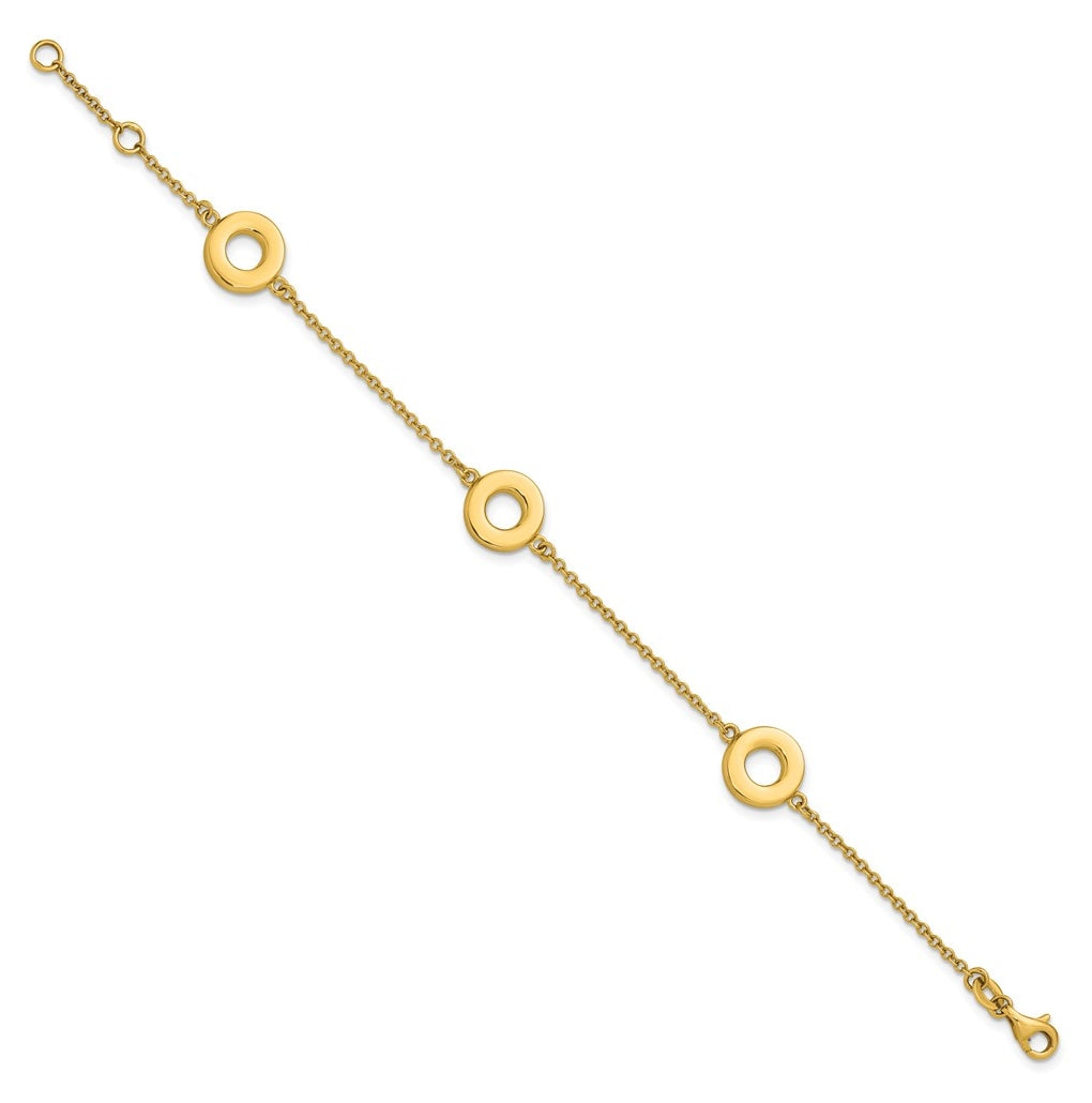 14k Yellow Gold Polished Circle Station with .5in Ext. Bracelet