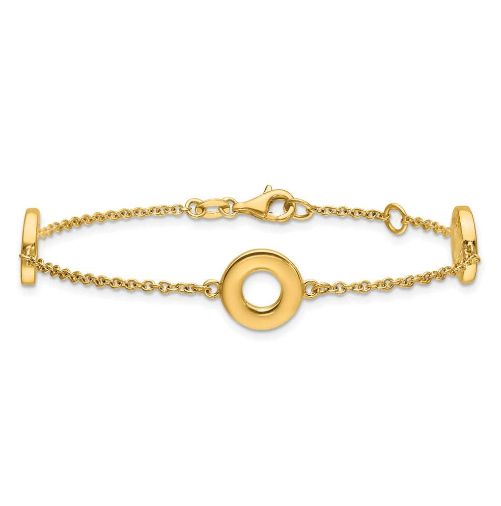 14k Yellow Gold Polished Circle Station with .5in Ext. Bracelet