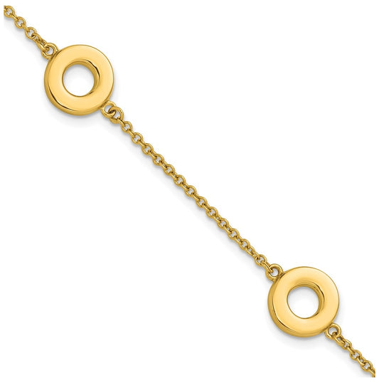 14k Yellow Gold Polished Circle Station with .5in Ext. Bracelet