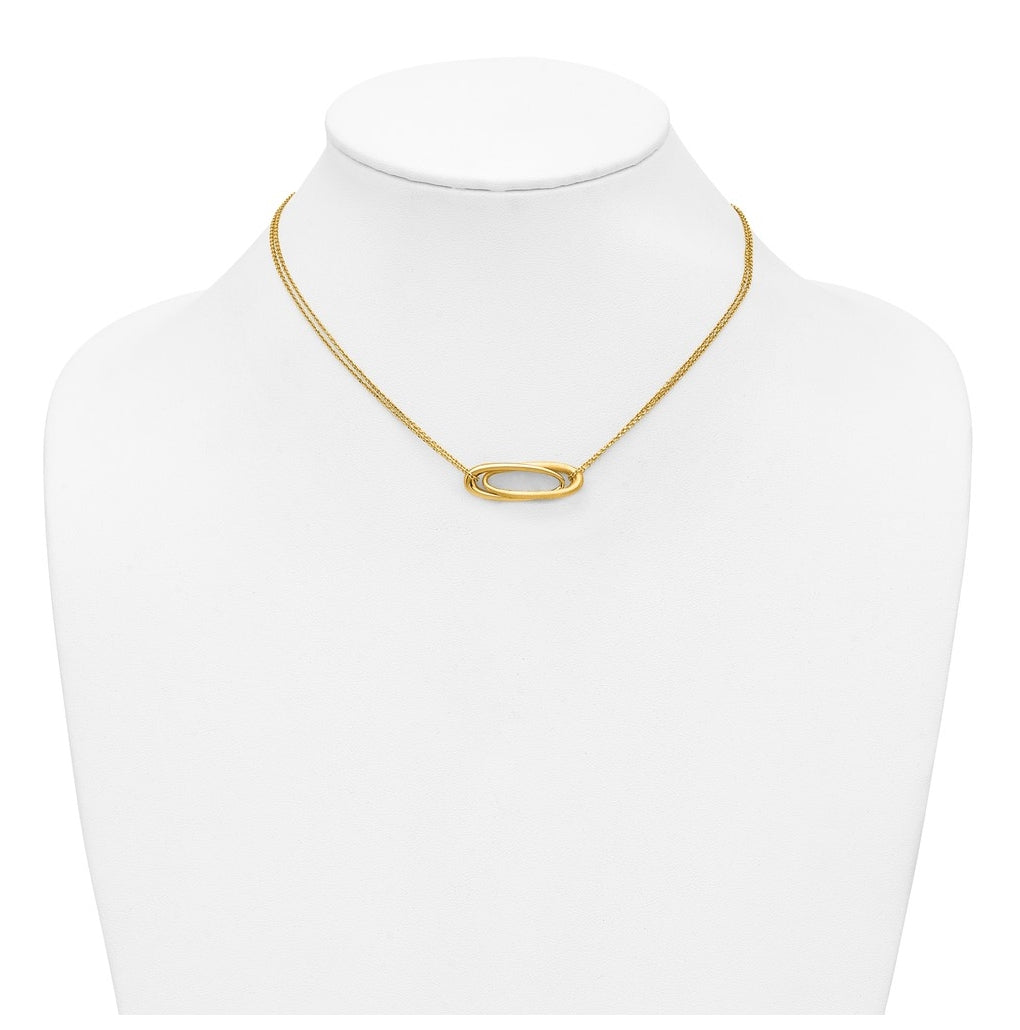 14k Yellow Gold Polished and Brushed 2-Strand Fancy Oval w/2in Ext. Necklace