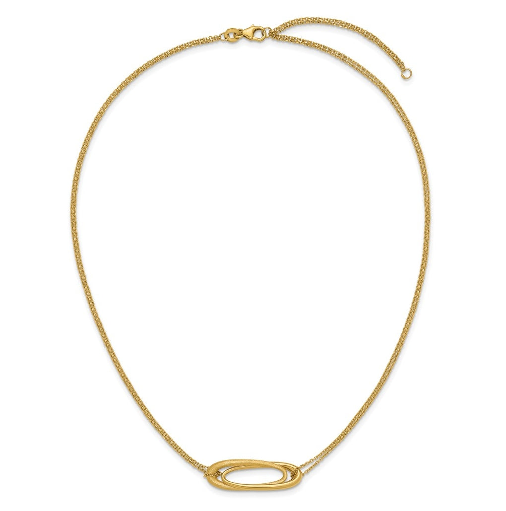 14k Yellow Gold Polished and Brushed 2-Strand Fancy Oval w/2in Ext. Necklace