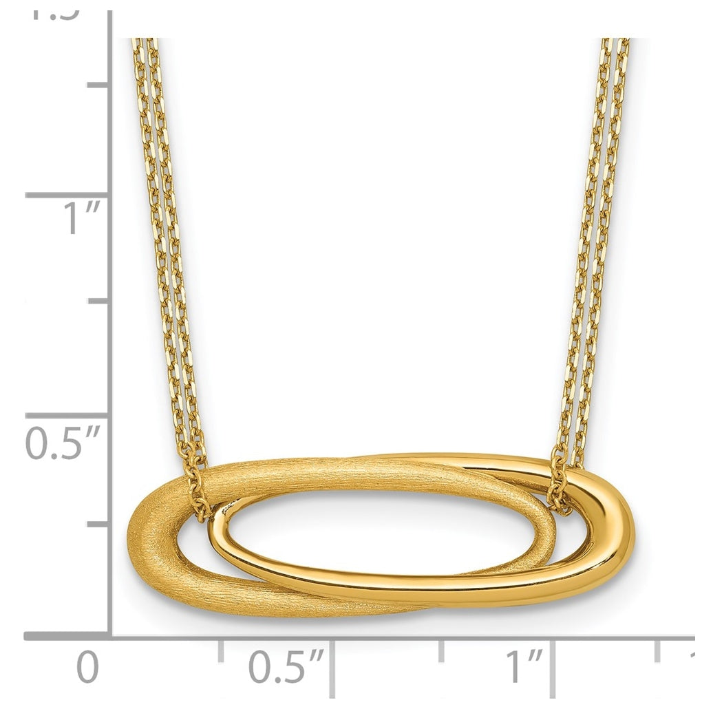 14k Yellow Gold Polished and Brushed 2-Strand Fancy Oval w/2in Ext. Necklace