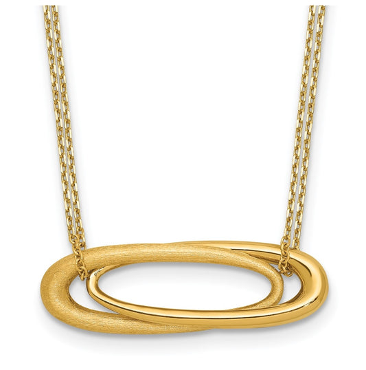 14k Yellow Gold Polished and Brushed 2-Strand Fancy Oval w/2in Ext. Necklace