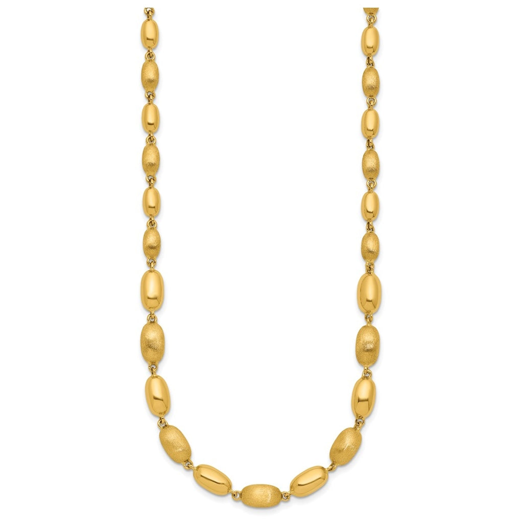 14k Yellow Gold Polished and Brushed Oval Beaded Link Necklace