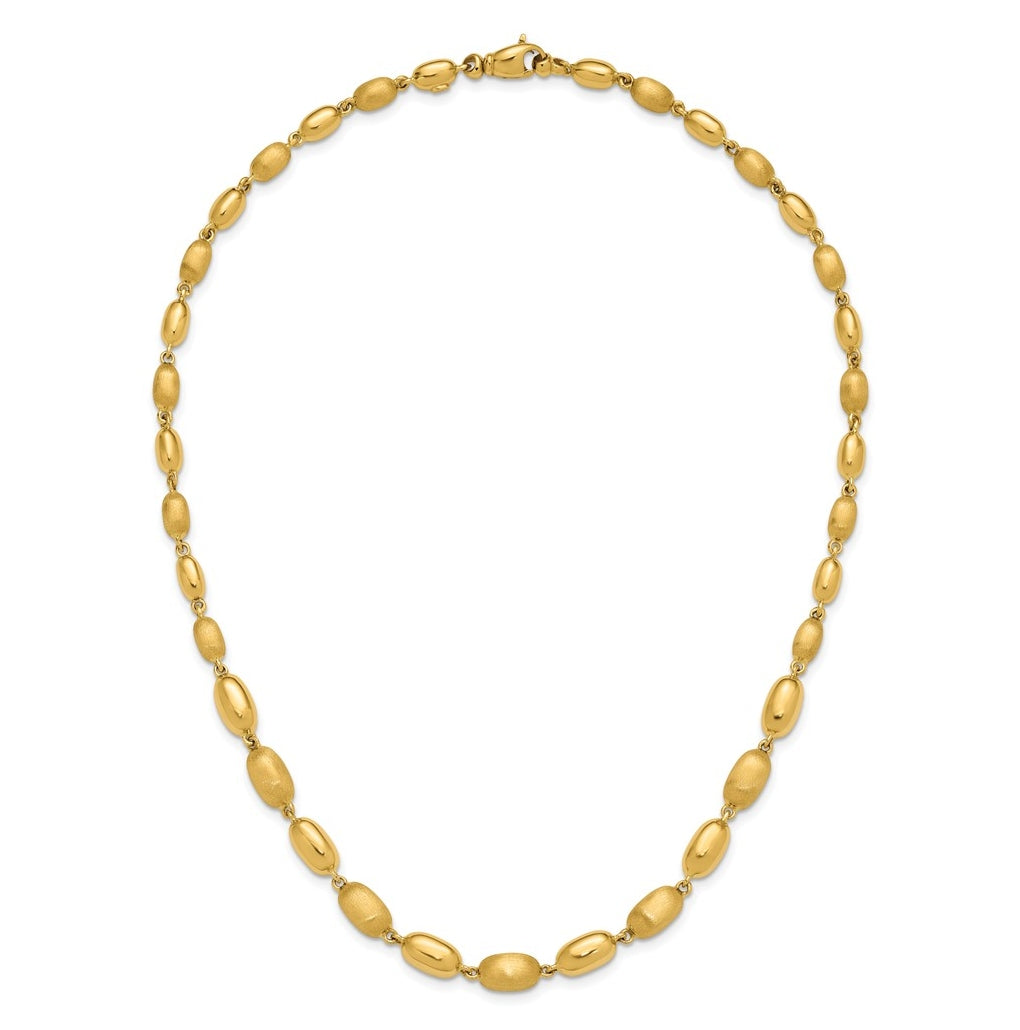 14k Yellow Gold Polished and Brushed Oval Beaded Link Necklace