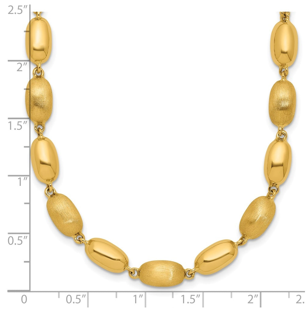 14k Yellow Gold Polished and Brushed Oval Beaded Link Necklace