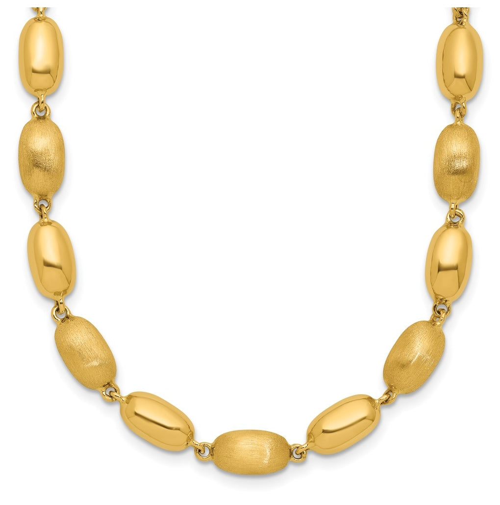 14k Yellow Gold Polished and Brushed Oval Beaded Link Necklace