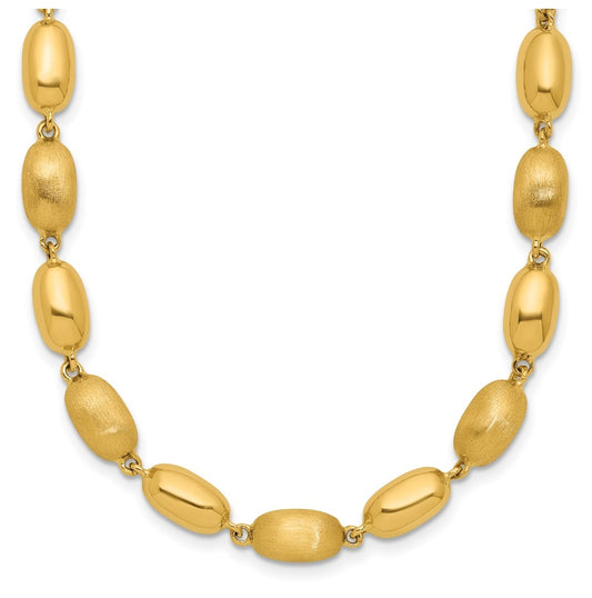 14k Yellow Gold Polished and Brushed Oval Beaded Link Necklace
