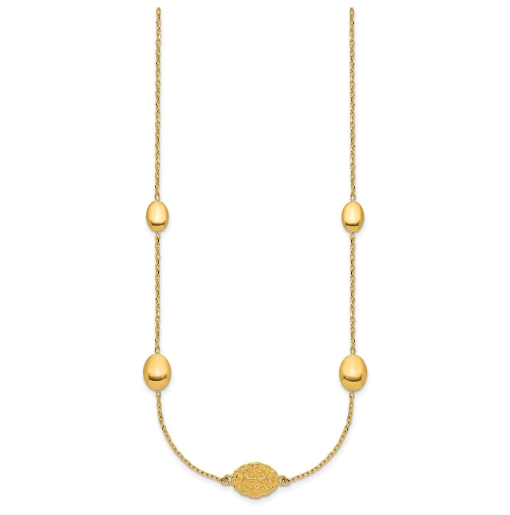 14k Yellow Gold Polished Oval Textured w/.2in Ext. Fancy Necklace