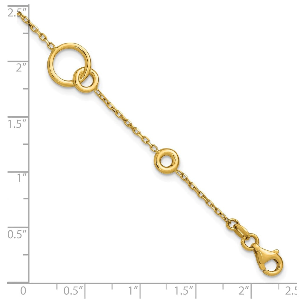 14k Yellow Gold Polished Circle Station w/.5in Ext. Bracelet