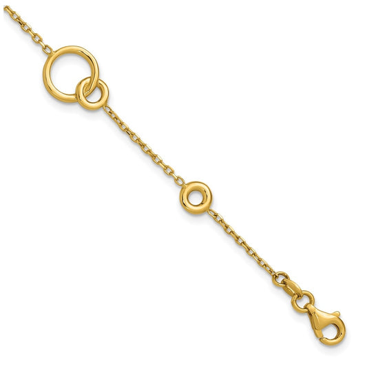 14k Yellow Gold Polished Circle Station w/.5in Ext. Bracelet