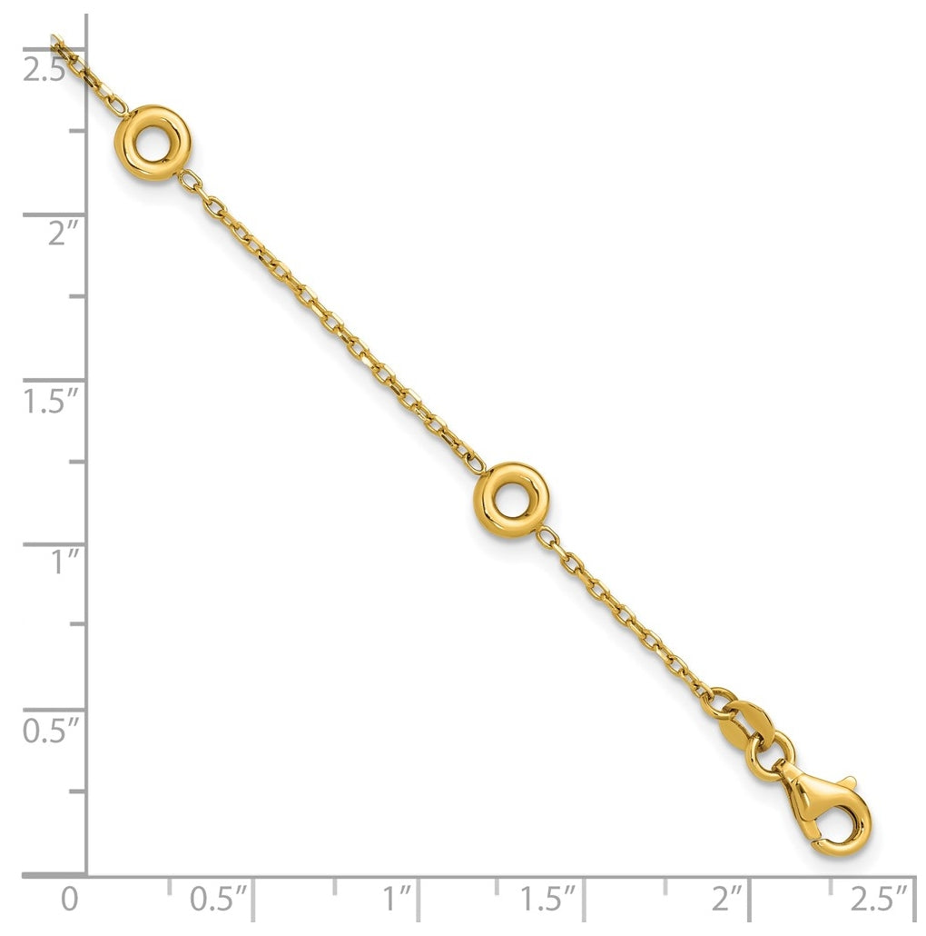 14k Yellow Gold Polished Circle Station w/.5in Ext. Bracelet