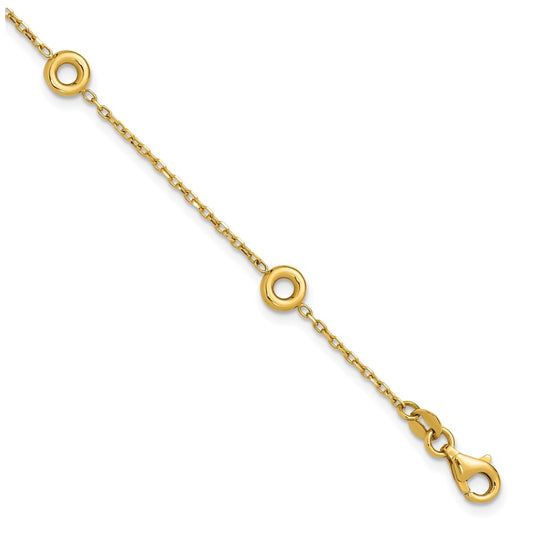 14k Yellow Gold Polished Circle Station w/.5in Ext. Bracelet