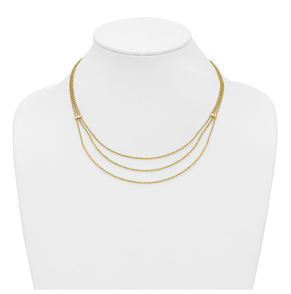 14k Yellow Gold Polished and Diamond-cut 3-strand Bar Necklace