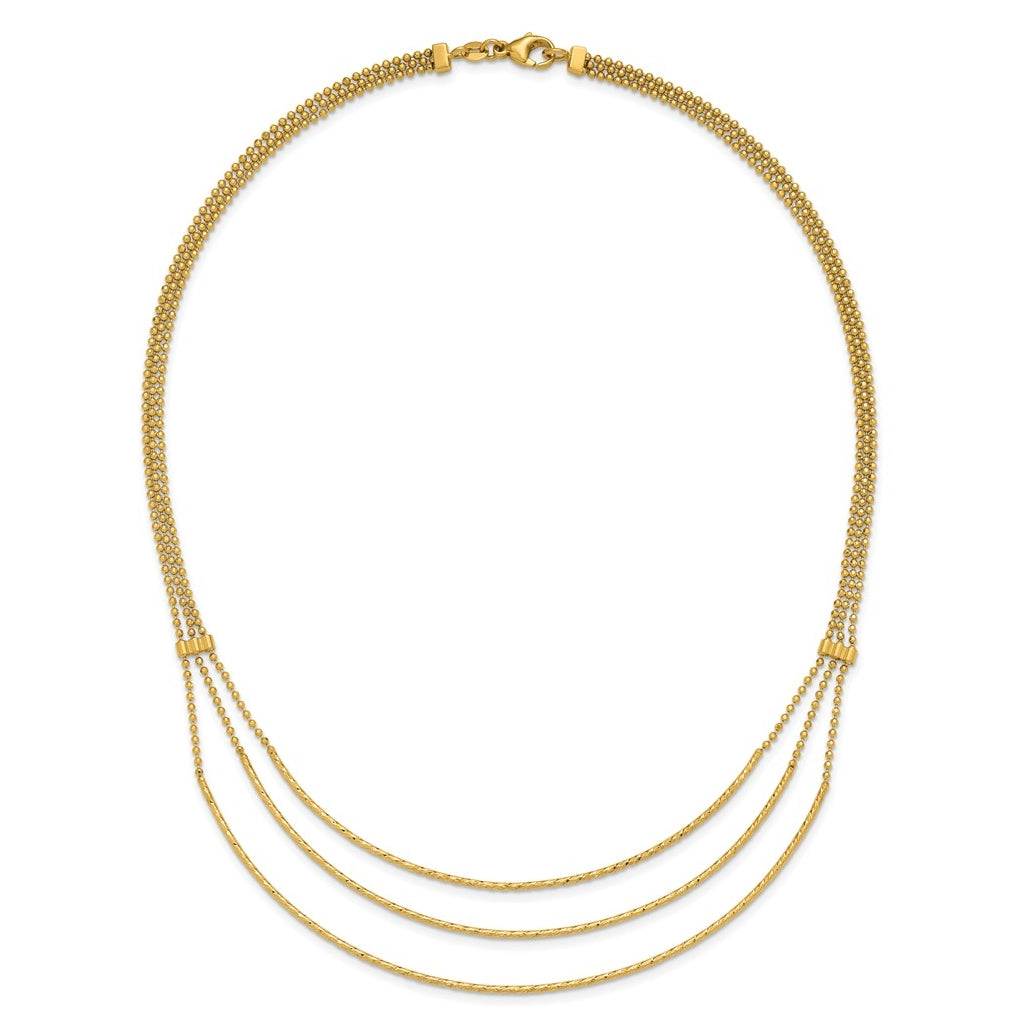 14k Yellow Gold Polished and Diamond-cut 3-strand Bar Necklace