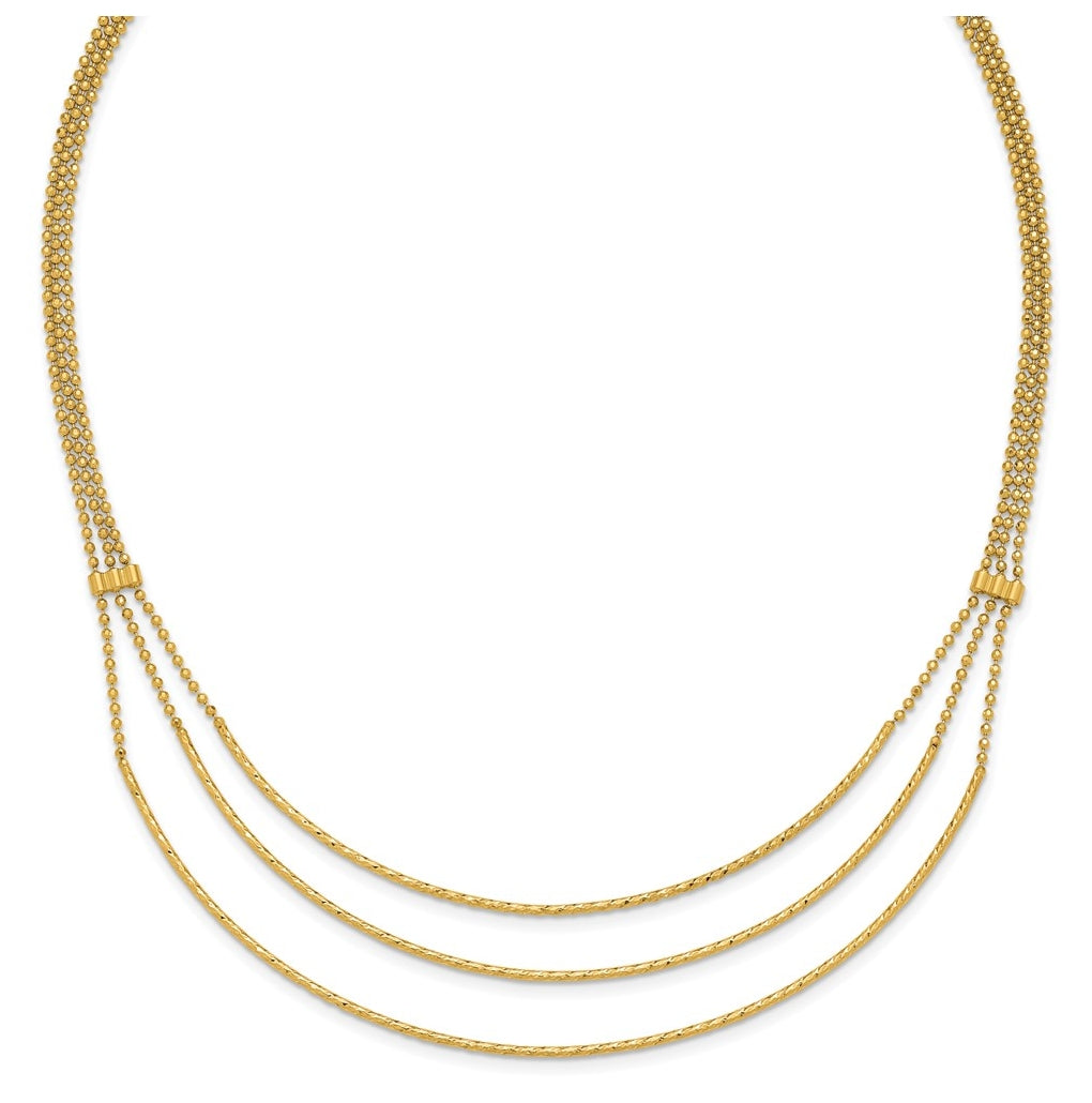 14k Yellow Gold Polished and Diamond-cut 3-strand Bar Necklace