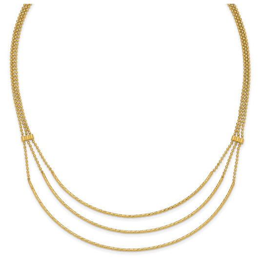 14k Yellow Gold Polished and Diamond-cut 3-strand Bar Necklace