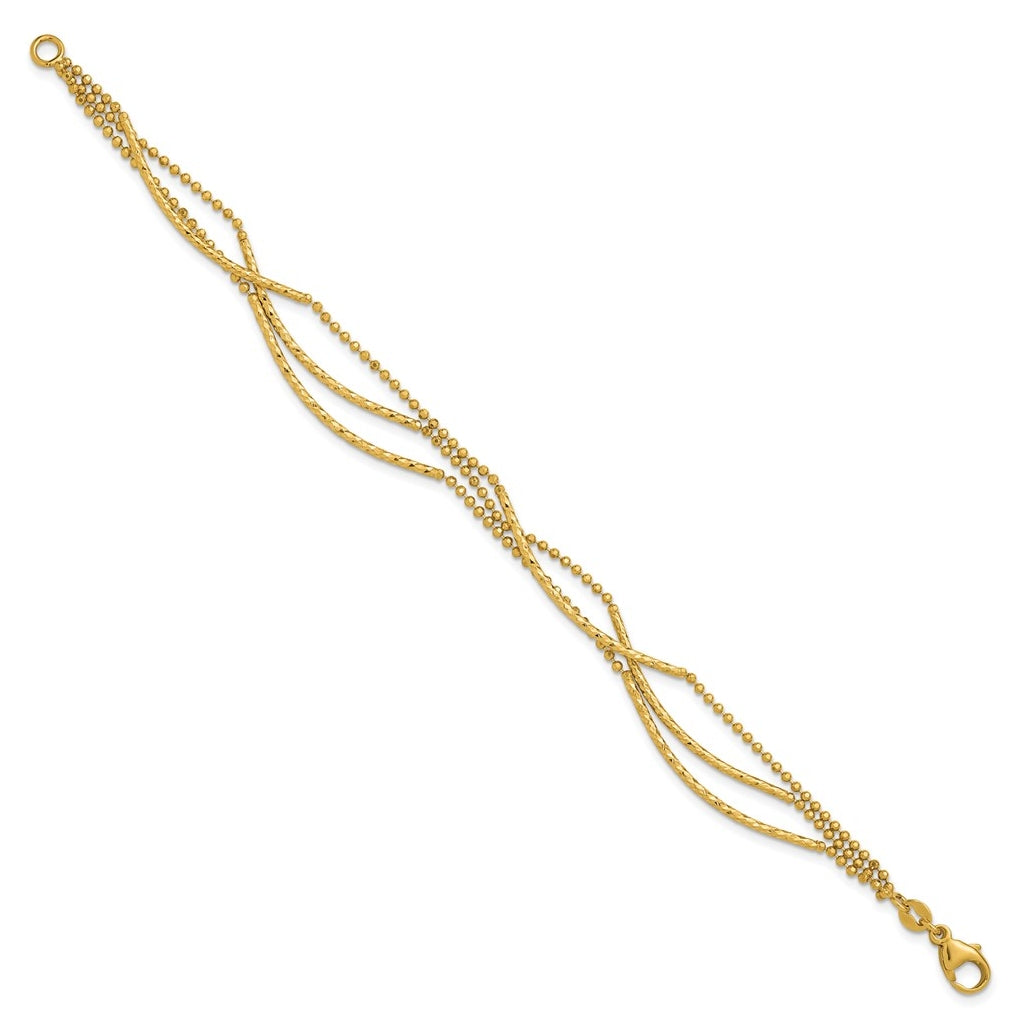 14k Yellow Gold Polished and Diamond-cut 3-strand Bar Bracelet