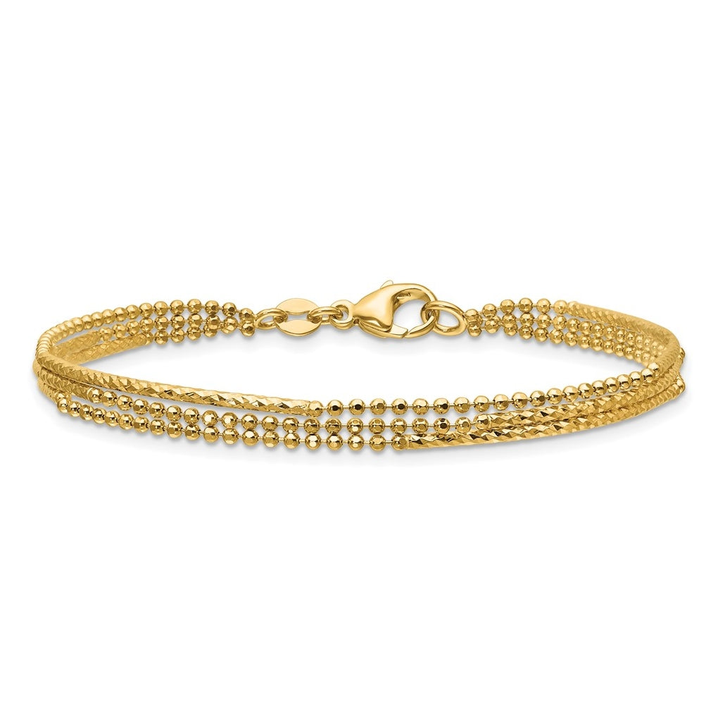 14k Yellow Gold Polished and Diamond-cut 3-strand Bar Bracelet