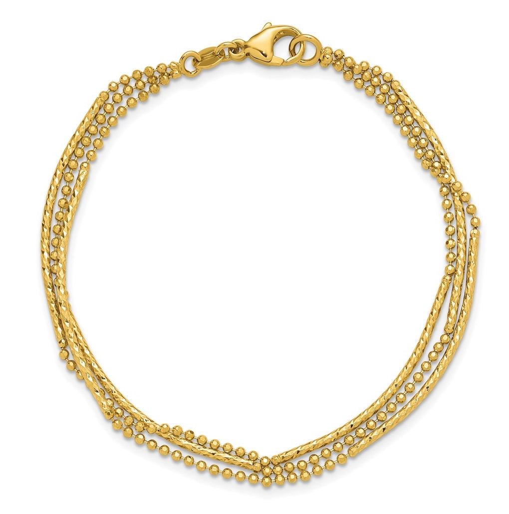 14k Yellow Gold Polished and Diamond-cut 3-strand Bar Bracelet