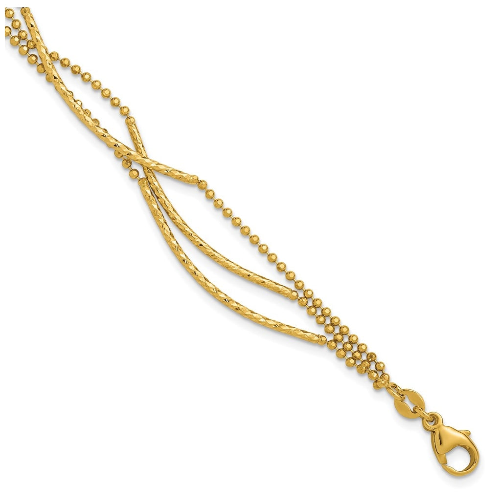 14k Yellow Gold Polished and Diamond-cut 3-strand Bar Bracelet