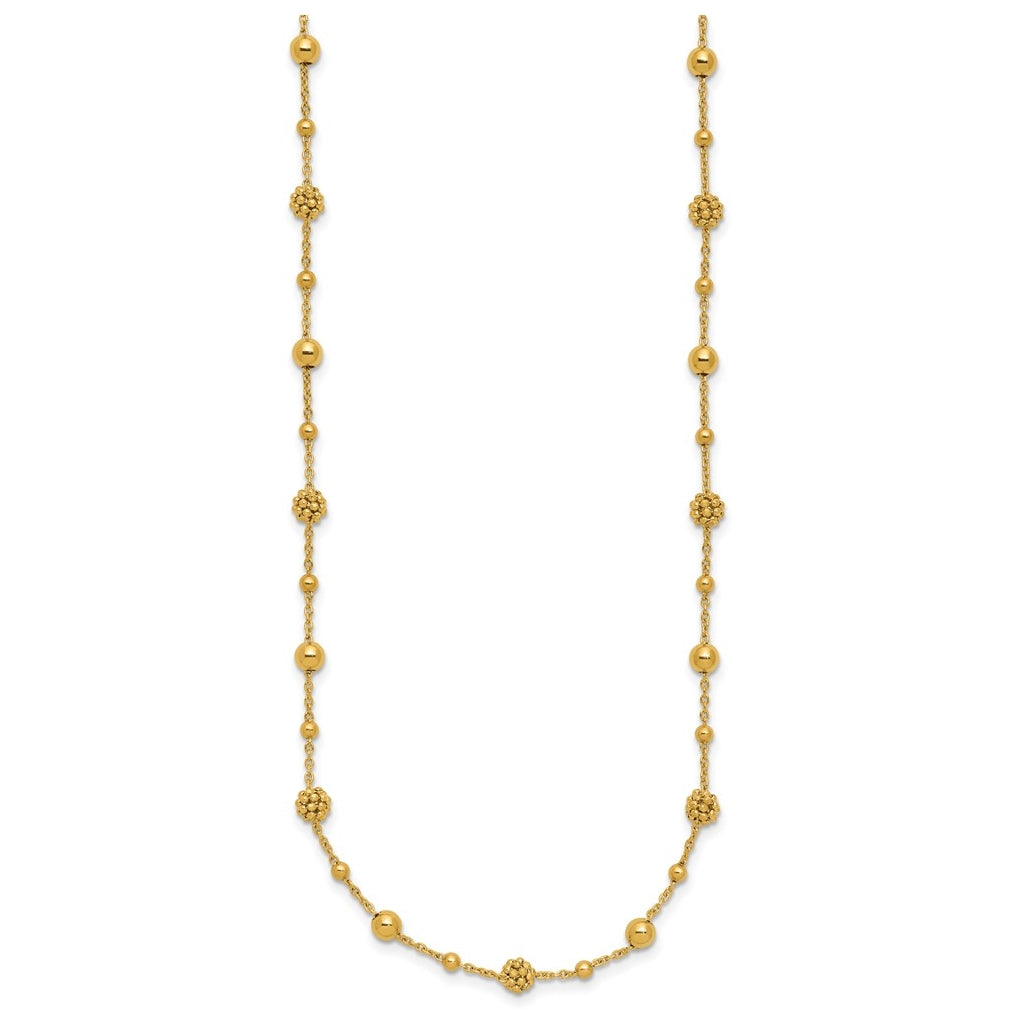 14k Yellow Gold Polished Dia-cut Beaded w/ 2in ext. Necklace