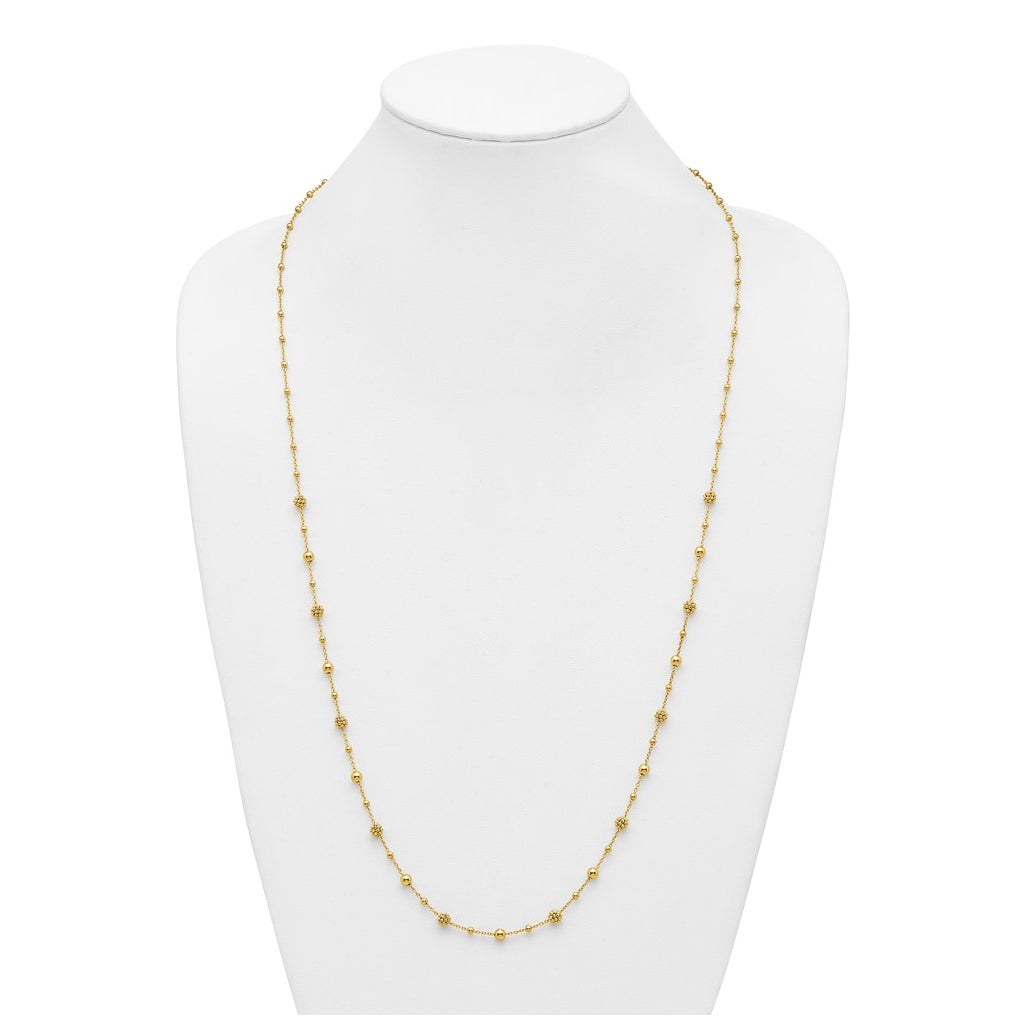 14k Yellow Gold Polished Dia-cut Beaded w/ 2in ext. Necklace