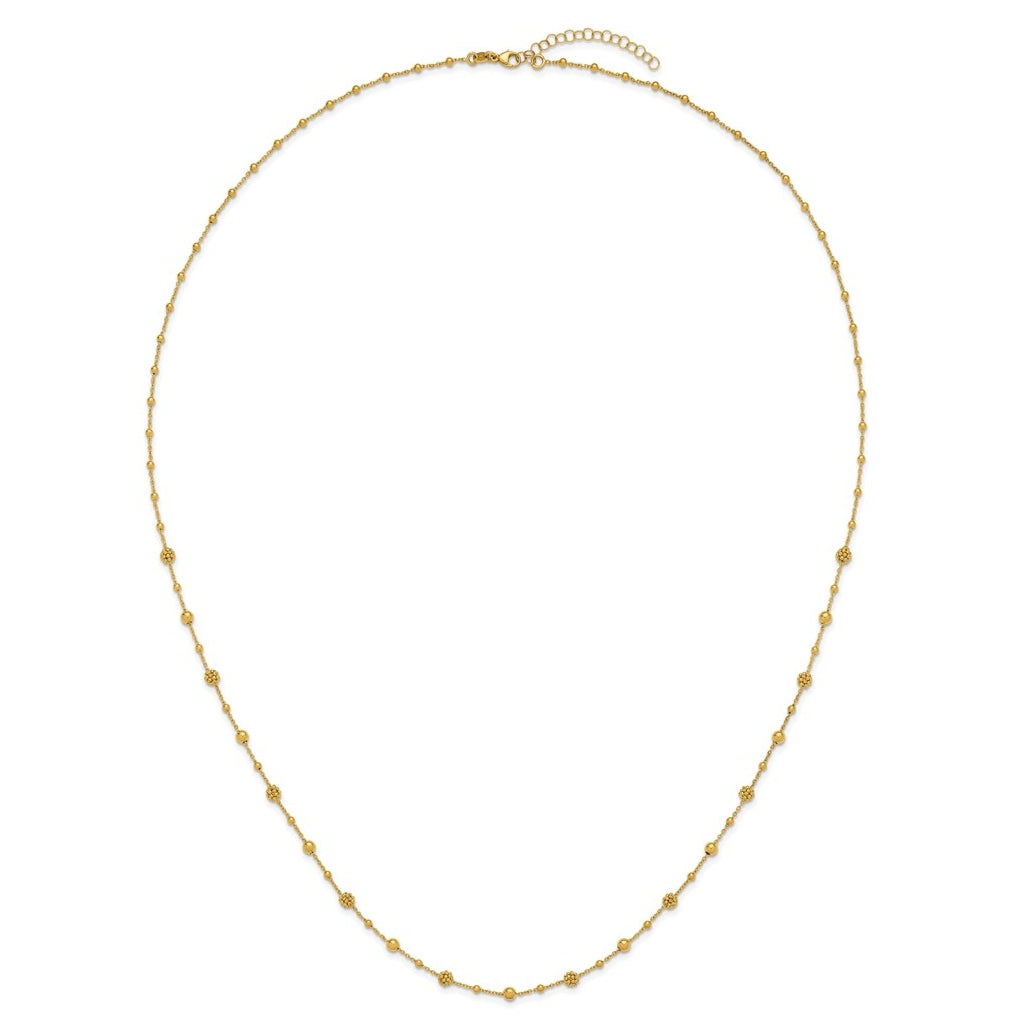 14k Yellow Gold Polished Dia-cut Beaded w/ 2in ext. Necklace
