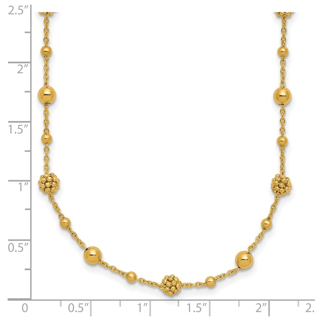 14k Yellow Gold Polished Dia-cut Beaded w/ 2in ext. Necklace
