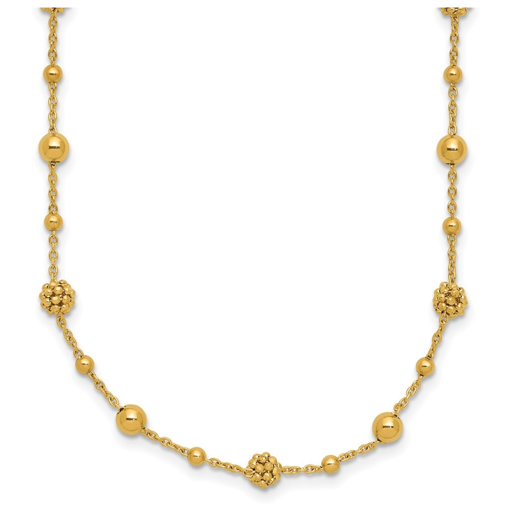 14k Yellow Gold Polished Dia-cut Beaded w/ 2in ext. Necklace