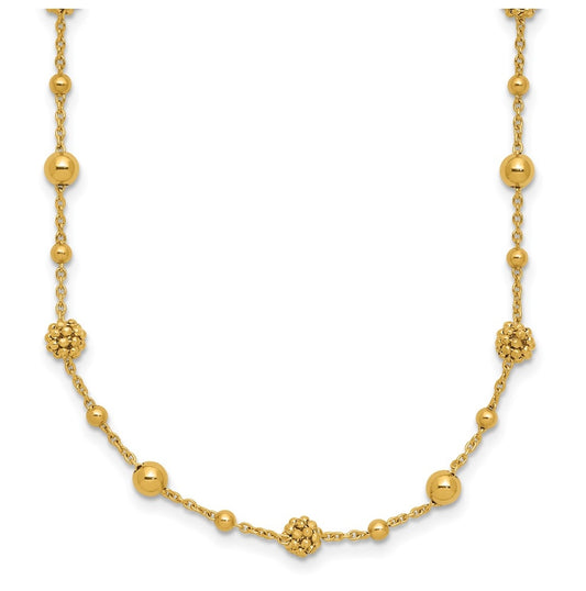 14k Yellow Gold Polished Dia-cut Beaded w/ 2in ext. Necklace