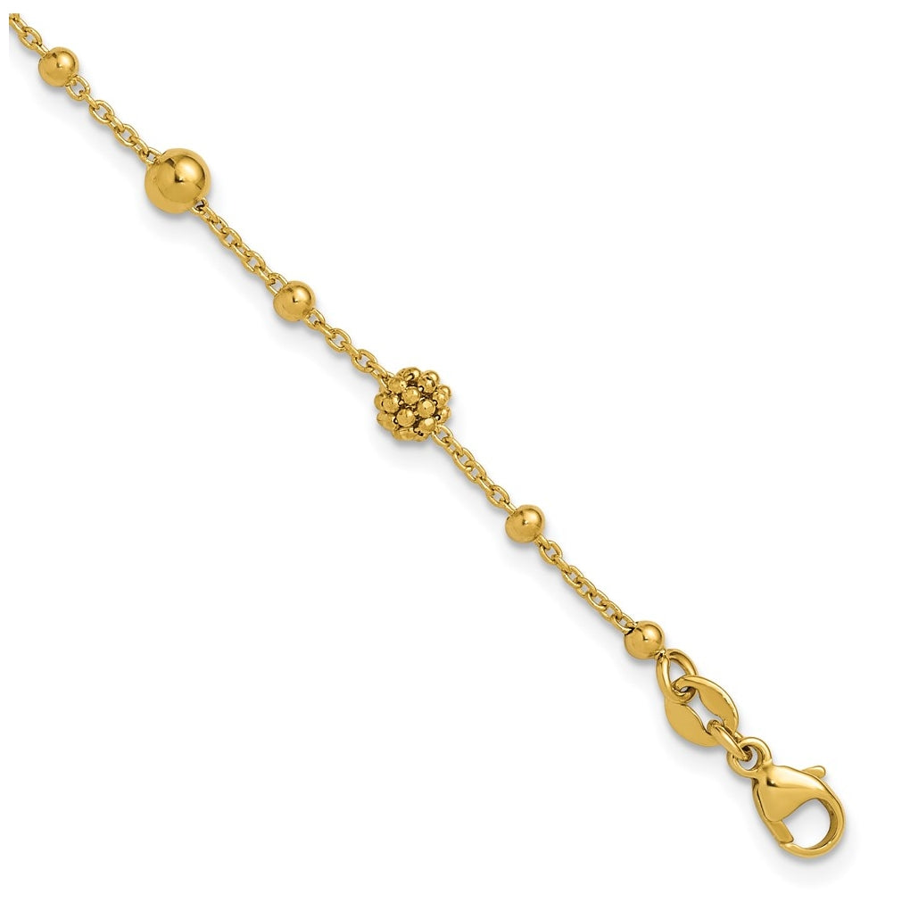 14k Yellow Gold Polished Dia-cut Beaded w/ 1in ext. Bracelet