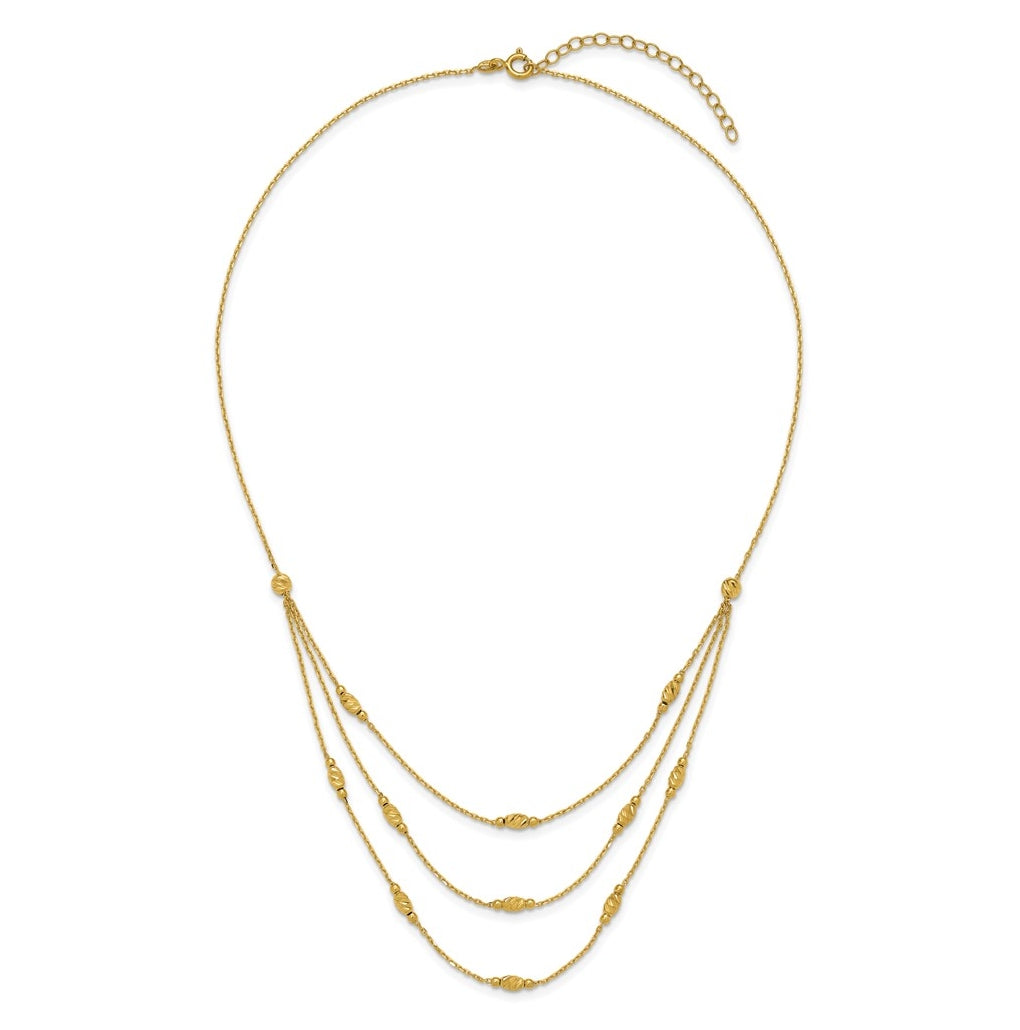 14k Yellow Gold Polished and Dia-cut Layered Beaded w/2in ext. Necklace