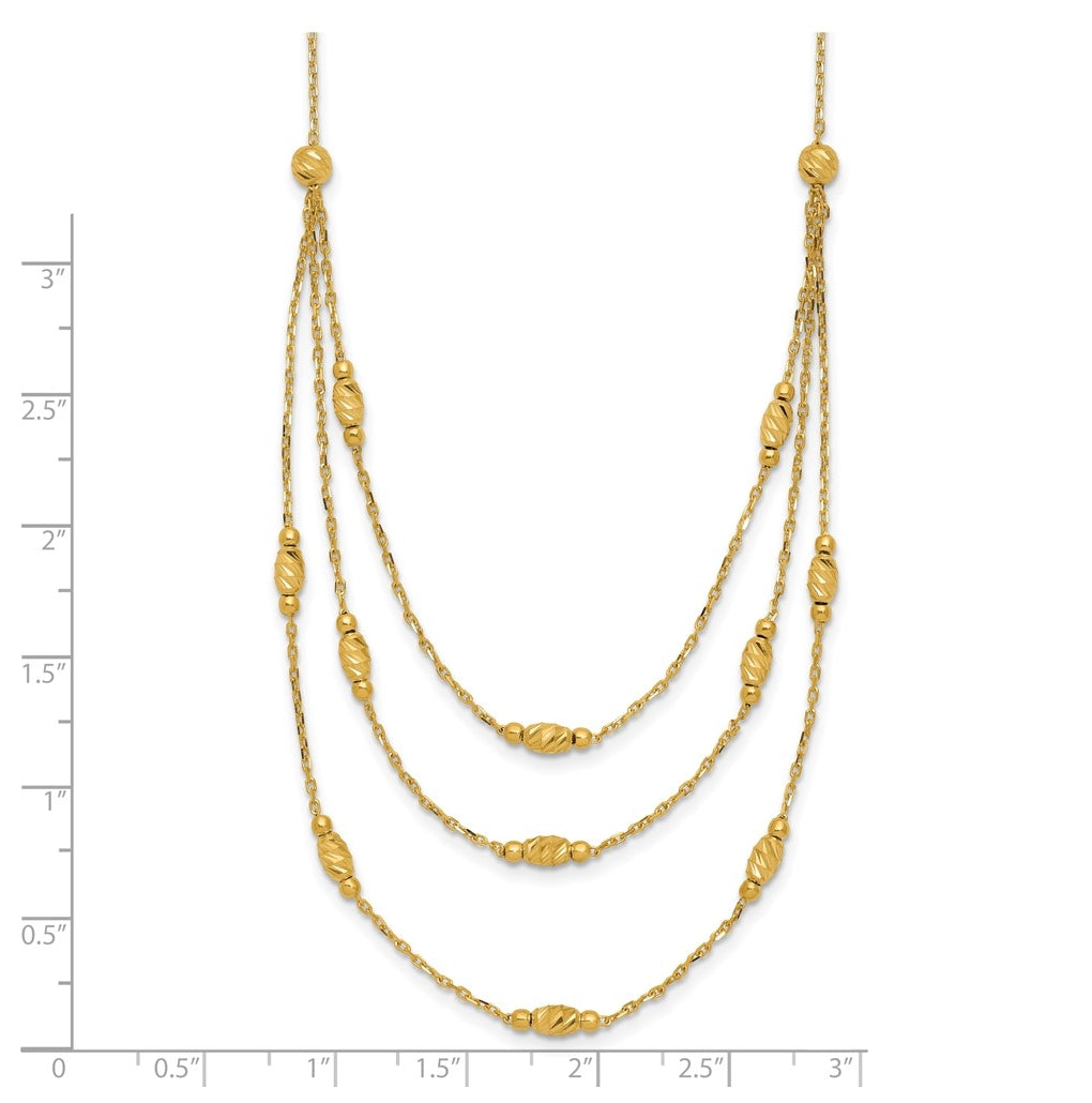 14k Yellow Gold Polished and Dia-cut Layered Beaded w/2in ext. Necklace