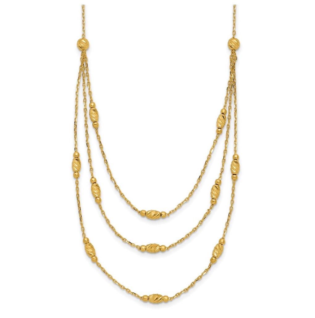 14k Yellow Gold Polished and Dia-cut Layered Beaded w/2in ext. Necklace