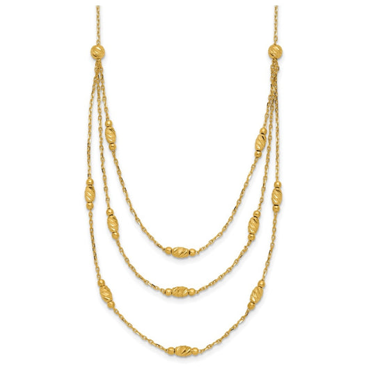14k Yellow Gold Polished and Dia-cut Layered Beaded w/2in ext. Necklace