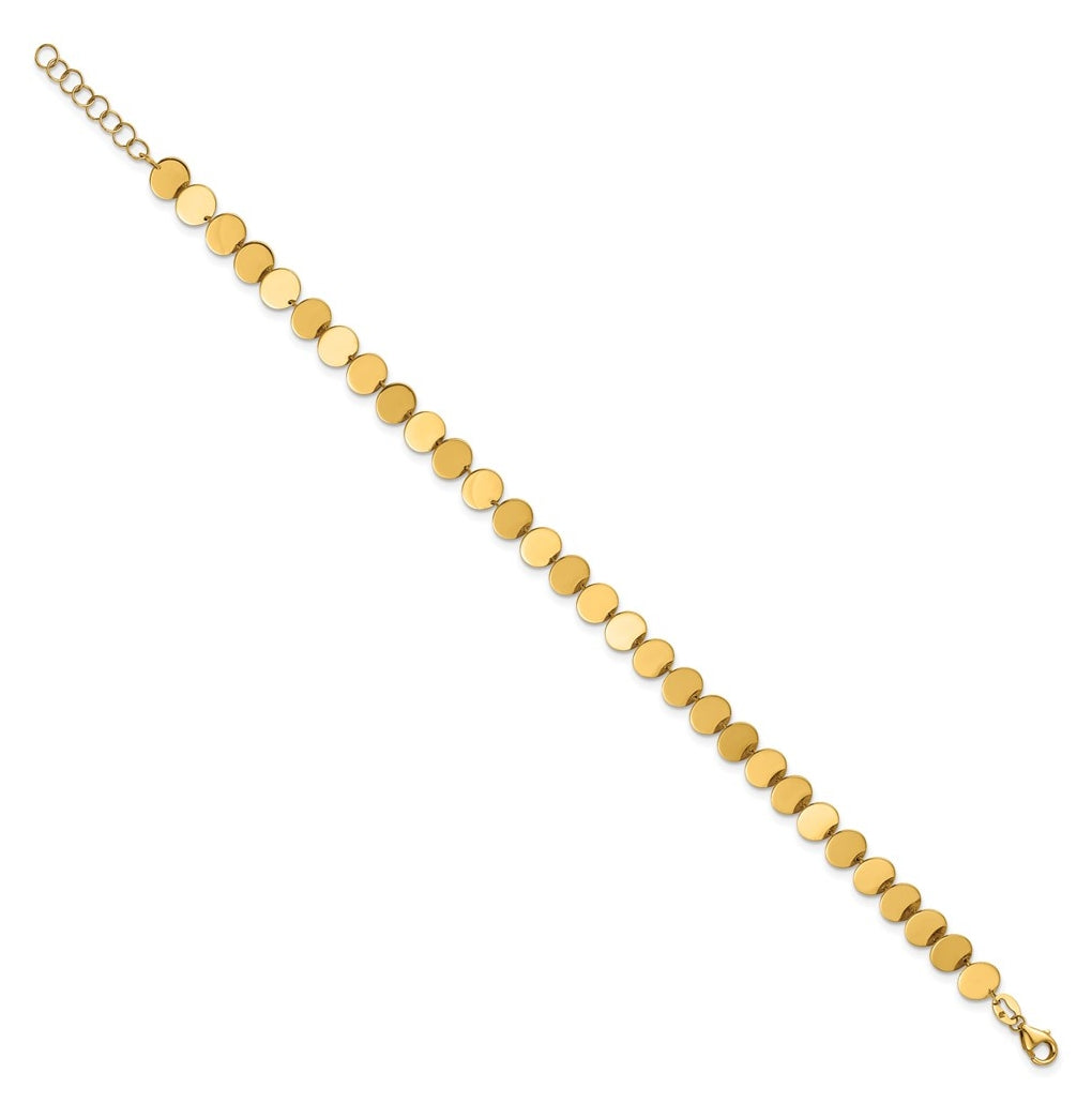 14k Yellow Gold Polished Fancy Circle Disc w/1in ext. Bracelet
