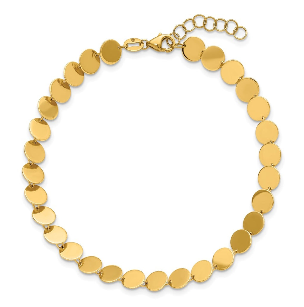 14k Yellow Gold Polished Fancy Circle Disc w/1in ext. Bracelet