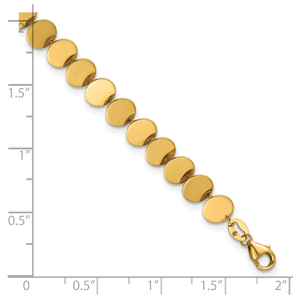 14k Yellow Gold Polished Fancy Circle Disc w/1in ext. Bracelet