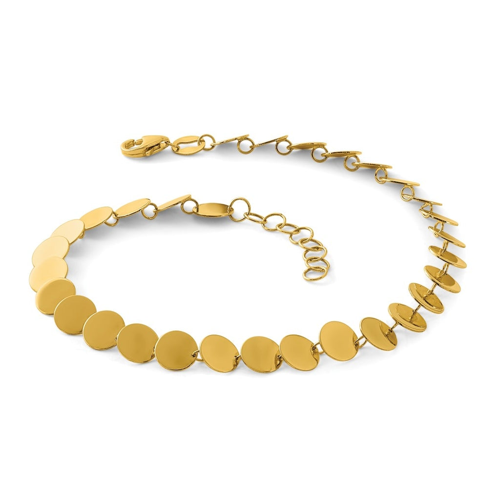 14k Yellow Gold Polished Fancy Circle Disc w/1in ext. Bracelet
